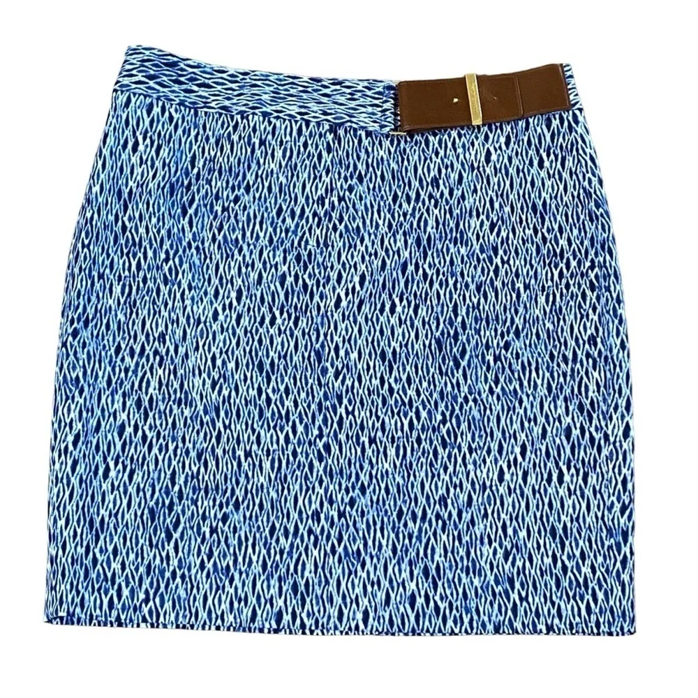 Michael Kors Blue Shibori Print Belted Pencil Skirt Size 12